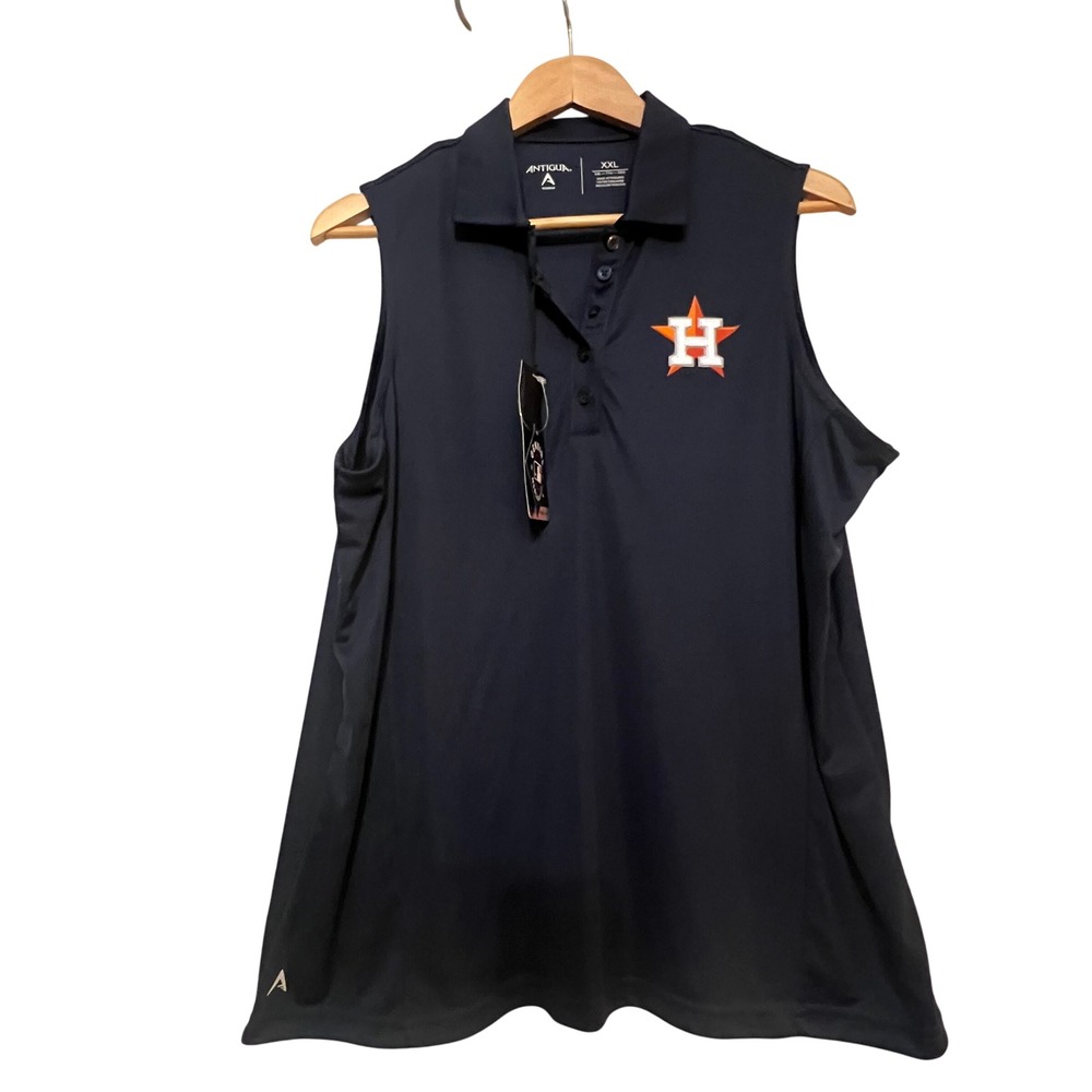 NWT Houston Astros Antigua Logo Button Collar‎ Navy Sleeveless Shirt Women's XXL